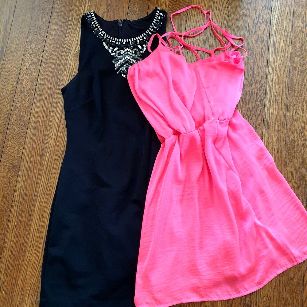 Two mini dresses Size XS Embellished Black Racerback Dress Pink Strap Dress